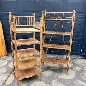 narrow vintage bamboo bookcase (right) 