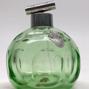 Green glass Art Deco Perfume bottle with spray 