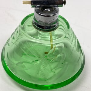 Green glass Art Deco Perfume bottle with spray 