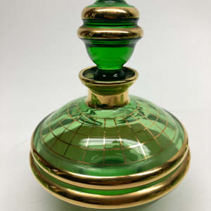 Green glass Art Deco Perfume bottle with stopper 