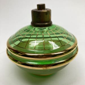 Green glass Art Deco Perfume bottle with spray 