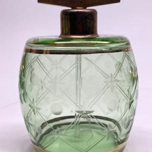 Green glass Art Deco Perfume bottle with spray 