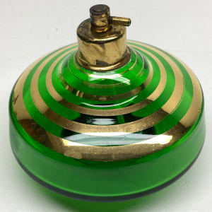 Green glass Art Deco Perfume bottle with spray 