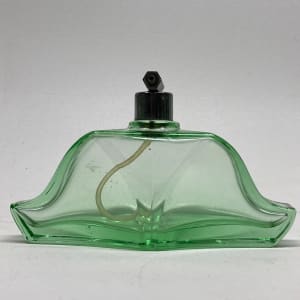 Green glass Art Deco Perfume bottle with spray 