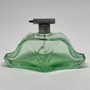 Green glass Art Deco Perfume bottle with spray 