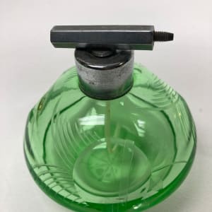 Green glass Art Deco Perfume bottle with spray 