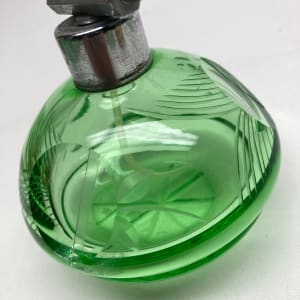 Green glass Art Deco Perfume bottle with spray 