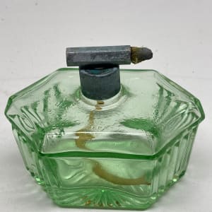 Green glass Art Deco Perfume bottle with spray 