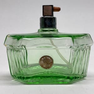 Green glass Art Deco Perfume bottle with spray 