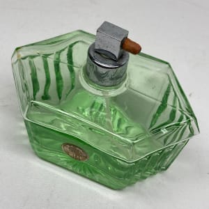 Green glass Art Deco Perfume bottle with spray 