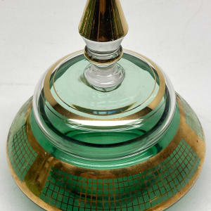 Green glass Art Deco Perfume covered powdered dish 