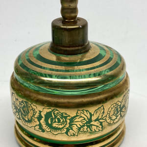 Green glass Art Deco Perfume bottle with spray 