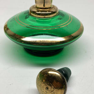 Green glass Art Deco Perfume bottle with stopper 