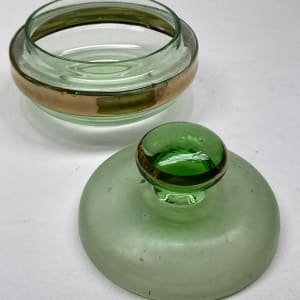 Green glass Art Deco Perfume covered powdered dish 