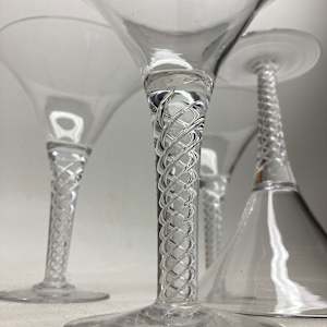 Set of 4 art glass martini glasses with twist stem 