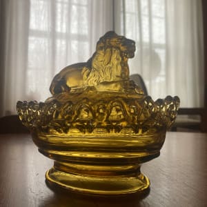 EAPG Imperial glass Lion candy covered dish