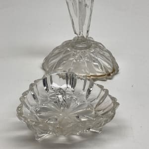 Clear glass Art Deco Perfume covered powder dish 