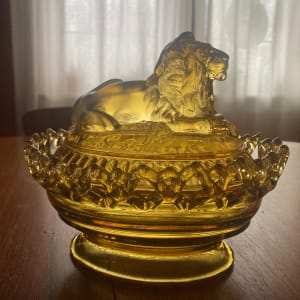 EAPG Imperial glass Lion candy covered dish 