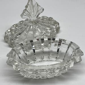 Clear glass Art Deco Perfume covered powder dish 