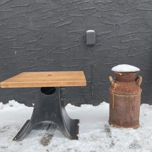 Iron base butcher block table 