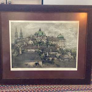 Hand colored etching of Klosterneuburg monestary by Luigi Kasimir