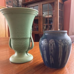 light green crystalline glazed arts n crafts pottery vase 