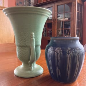 light green crystalline glazed arts n crafts pottery vase 