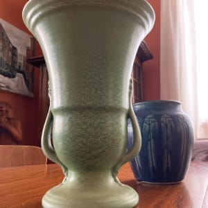 light green crystalline glazed arts n crafts pottery vase 