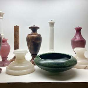 pair of 12 "brown marble lamps 