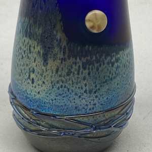 Blue art glass narrow vase 