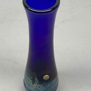 Blue art glass narrow vase 