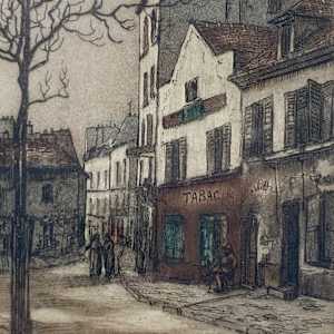 Paris hand colored etching 