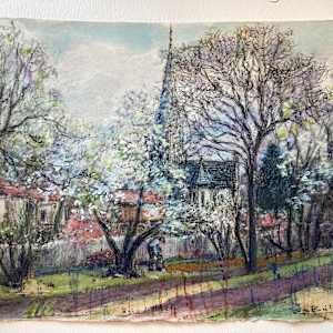 Original gouache spring French landscape ~ Charles Betout 
