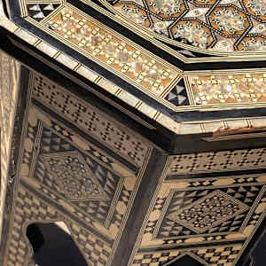 Inlaid octagonal lift top table 