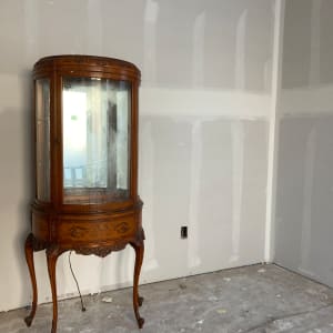 1920's inlaid carved demilune curio 