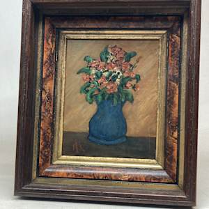 Original floral still life with vase painted on board 