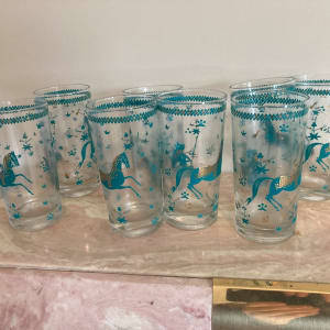 Set of Asian inspired horse glasses