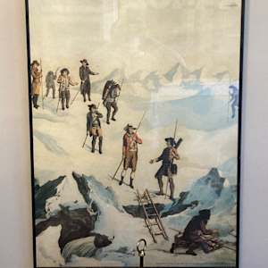 Framed vintage mountain climbing poster 