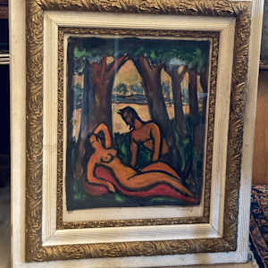 framed figural nude with pan painting on paper 