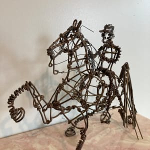 Wire hand made horse and rider sculpture 