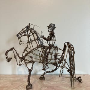 Wire hand made horse and rider sculpture 