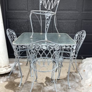 Vintage outdoor table and 4 chair iron dinette set 
