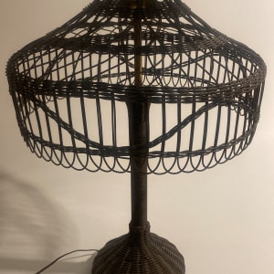 Vintage arts and crafts era wicker table lamp 