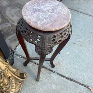 Carved Chinese pedestal with marble top 