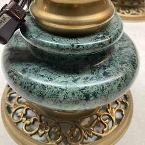 Pair of marble and brass table lamps by Marbro in the James Mont style 