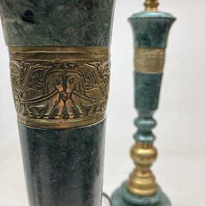 Pair of marble and brass table lamps by Marbro in the James Mont style 