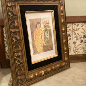 framed hand painted watercolor of nude 