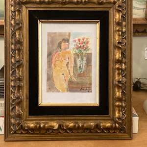 framed hand painted watercolor of nude 