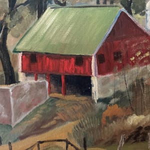 Original painting on board of red barn 