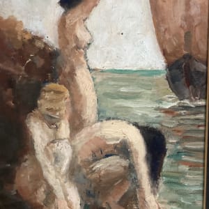 Framed original painting of bathers 